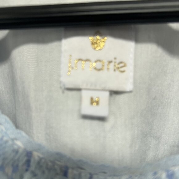 J. Marie Light Blue and White Striped Embroidered Boxy Style Top Size Medium - Picture 3 of 9